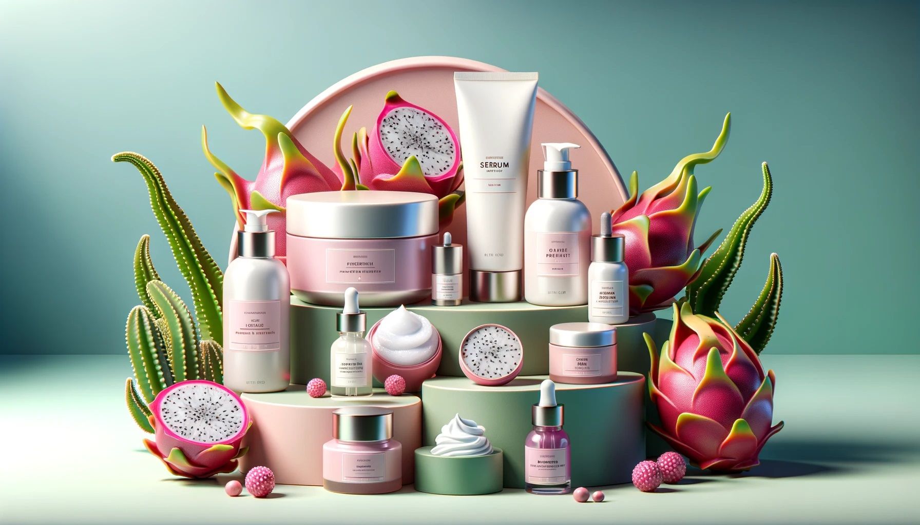 A variety of cosmetic products with dragon fruit